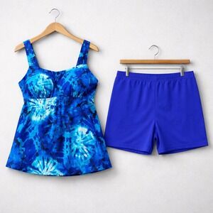 Kim Gravel Womens Tankini Set 12 Blue Tie Dye Dazzle 2PC Swimsuit Beach Vacation